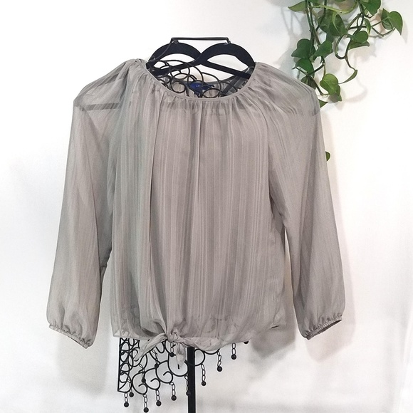 2in1 Gray Cami with Sheer Shell Long Sleeve Top - Picture 1 of 6
